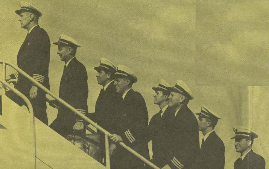 1950s A Pan Am crew boarding an aircraft.